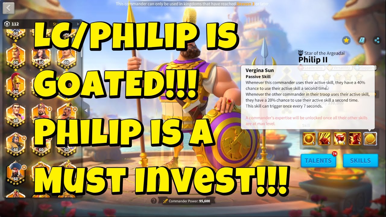 LC and Philip is GOATED. Everyone must use commander swap for Philip in Rise of Kingdoms!!