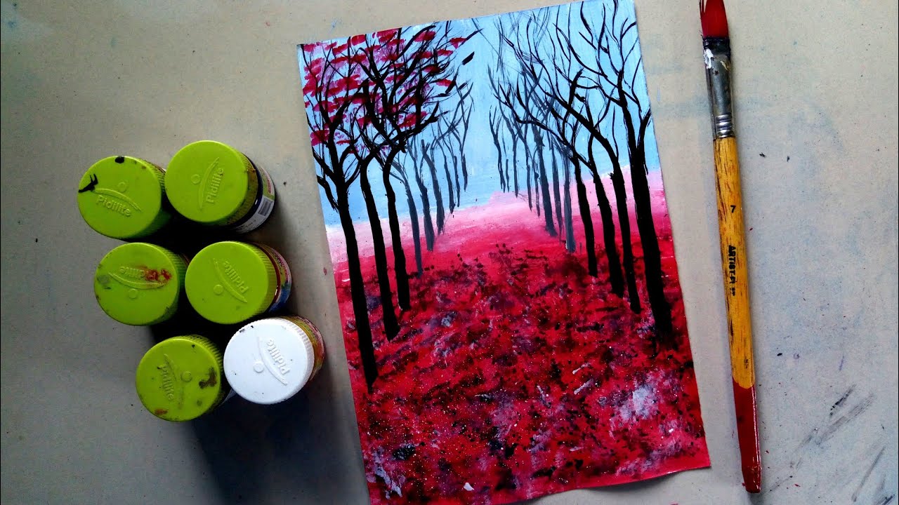 Autumn scenery drawing with poster colour | Poster Colour painting