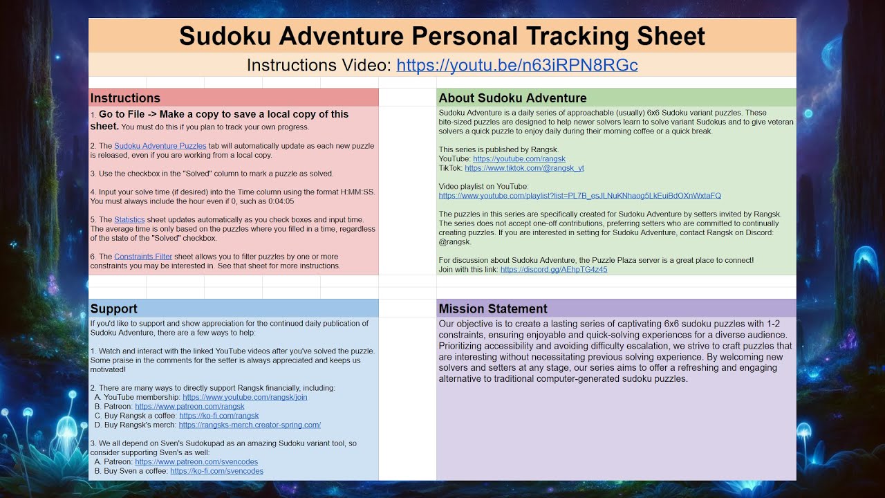 How To: Sudoku Adventure Tracking Sheet