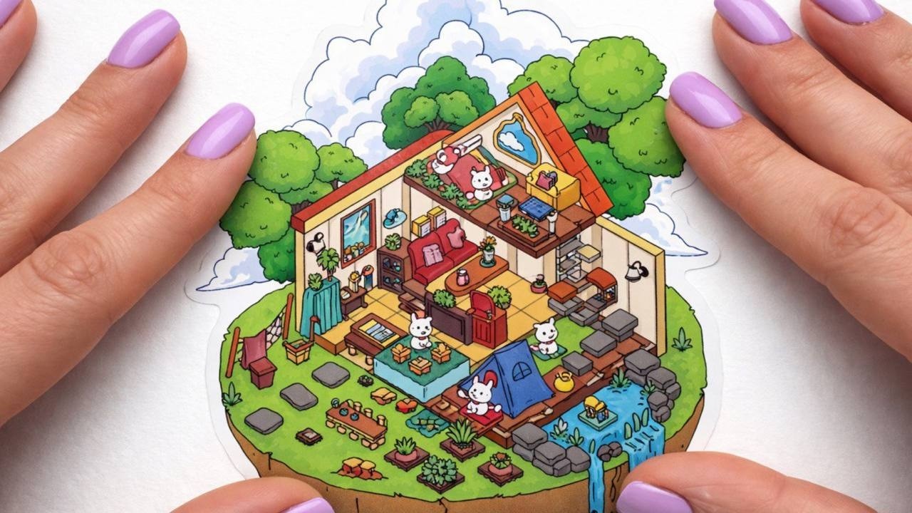 ASMR New Cozy sticker Scene Babbit House Villa Satisfying ASMR 3D scene Landscape