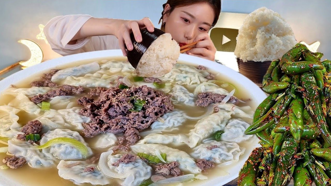 ASMR Суп с клецками Пульгоги, кимчи с красным перцем МУКБАНГ | Так вкусно! 🥹