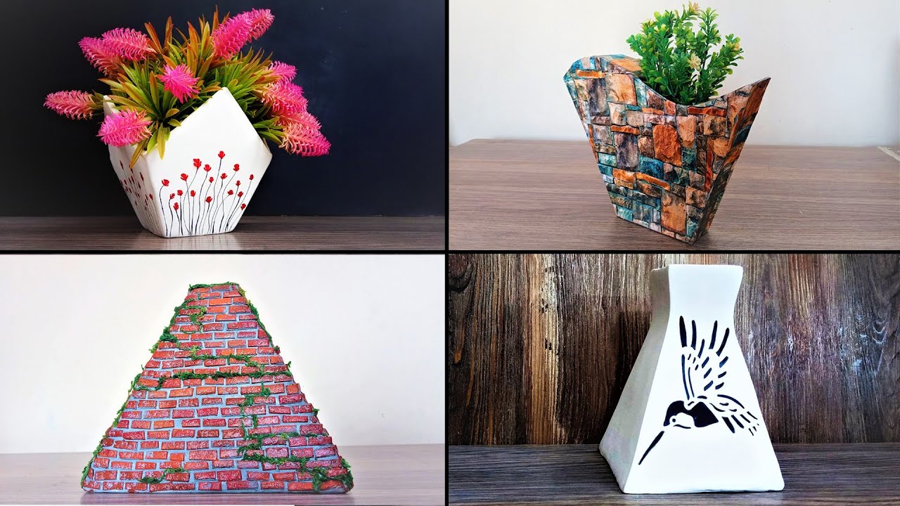 How to make a Vase DIY | Plastic Bottle Flower Vase | Cardboard | Flower Vase Craft Idea