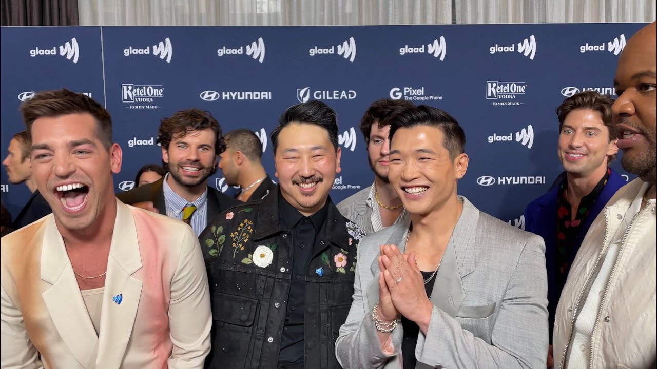 Joel Kim Booster & cast of Fire Island at 34th GLAAD Media Awards in New York #LGBTQ #GLAADawards