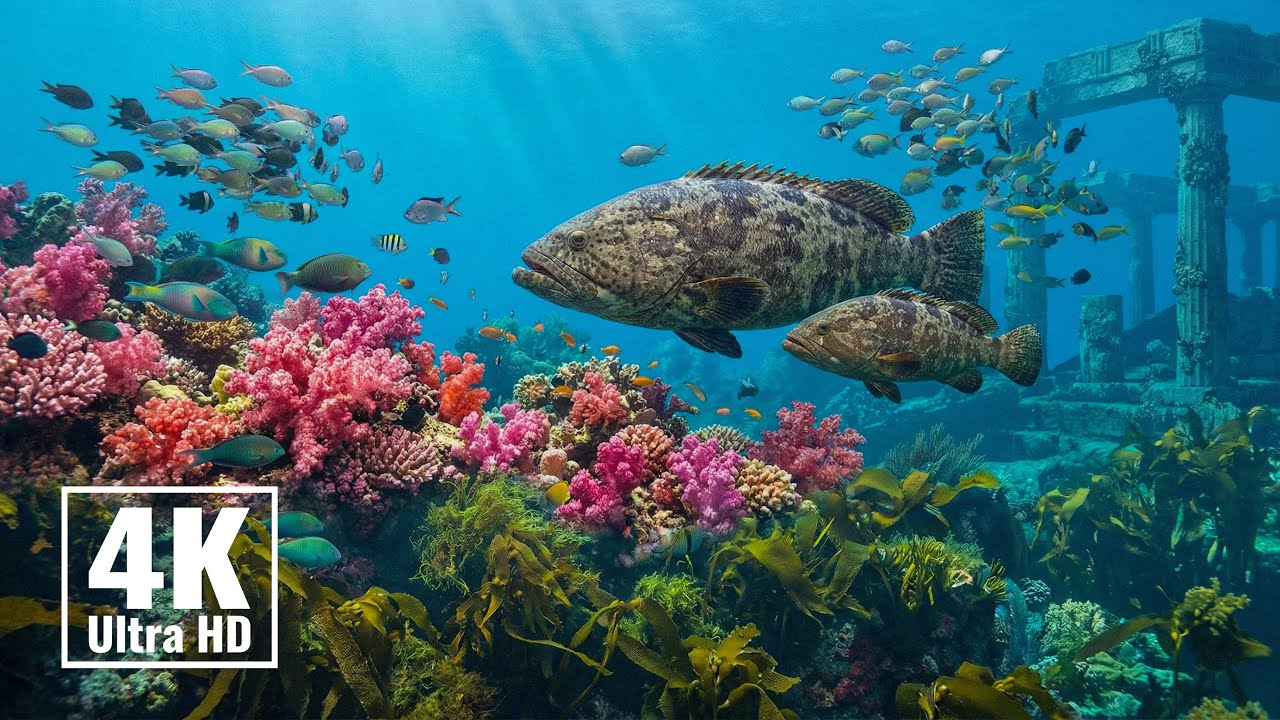 Спокойный аквариум 4K ULTRA HD 🐠 Изящные рыбки и успокаивающие звуки для сна
