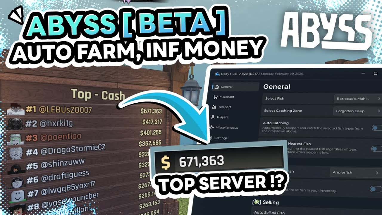 🐟🔱 Abyss [BETA] Hack/Script 💸 Auto Catch Fish, INF MONEY (PC, MOBILE)