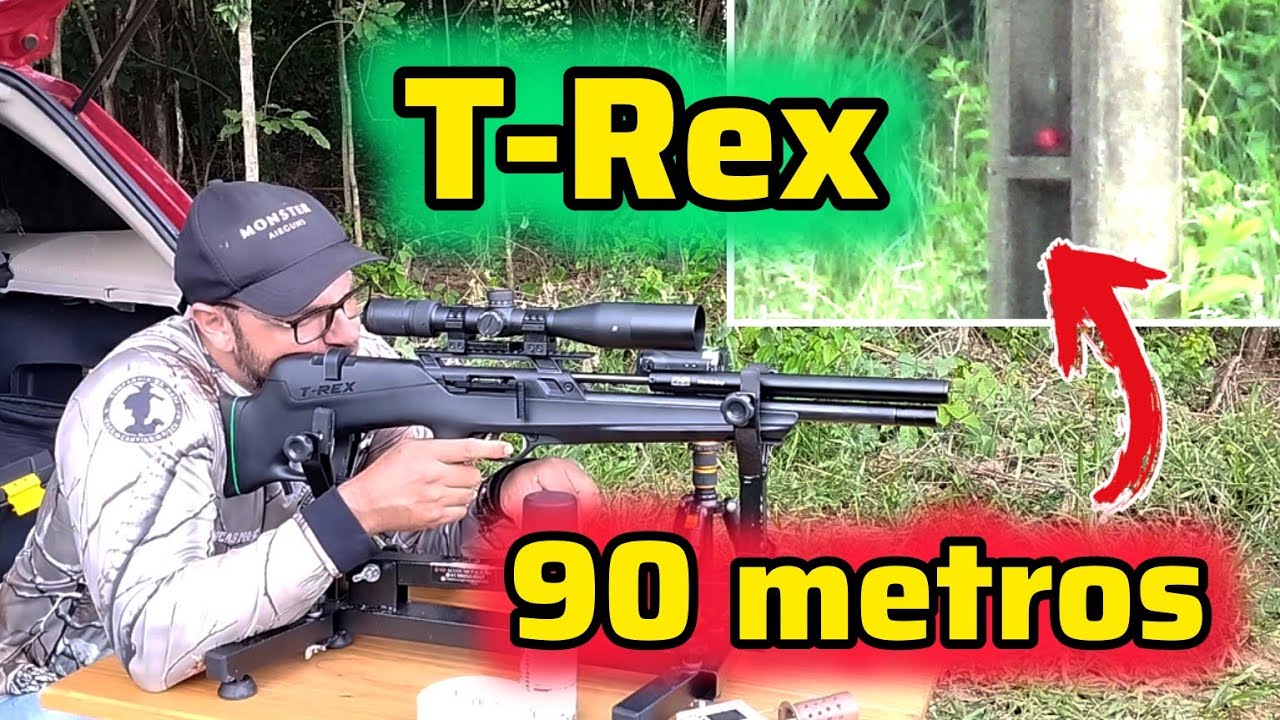 T-Rex Bullpup acertando tampinha a 90 metros e agrupando