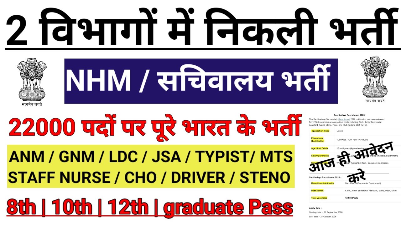 NHM VACANCY 2026 | SACHIVALAY VACANCY 2026 | NHM BHARTI 2026 | सचिवालय भर्ती 2026