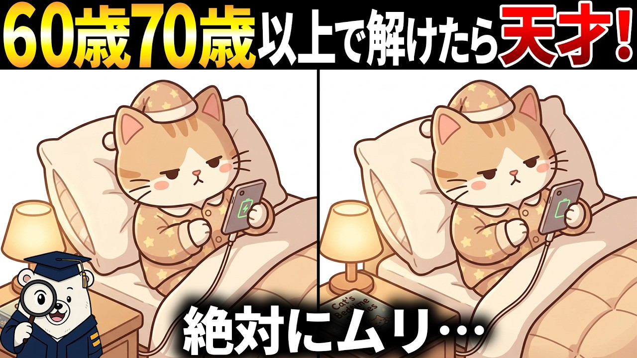 【脳トレ間違い探し】60歳以上シニア向け簡単～難しいクイズ動画で頭の体操【レク】
