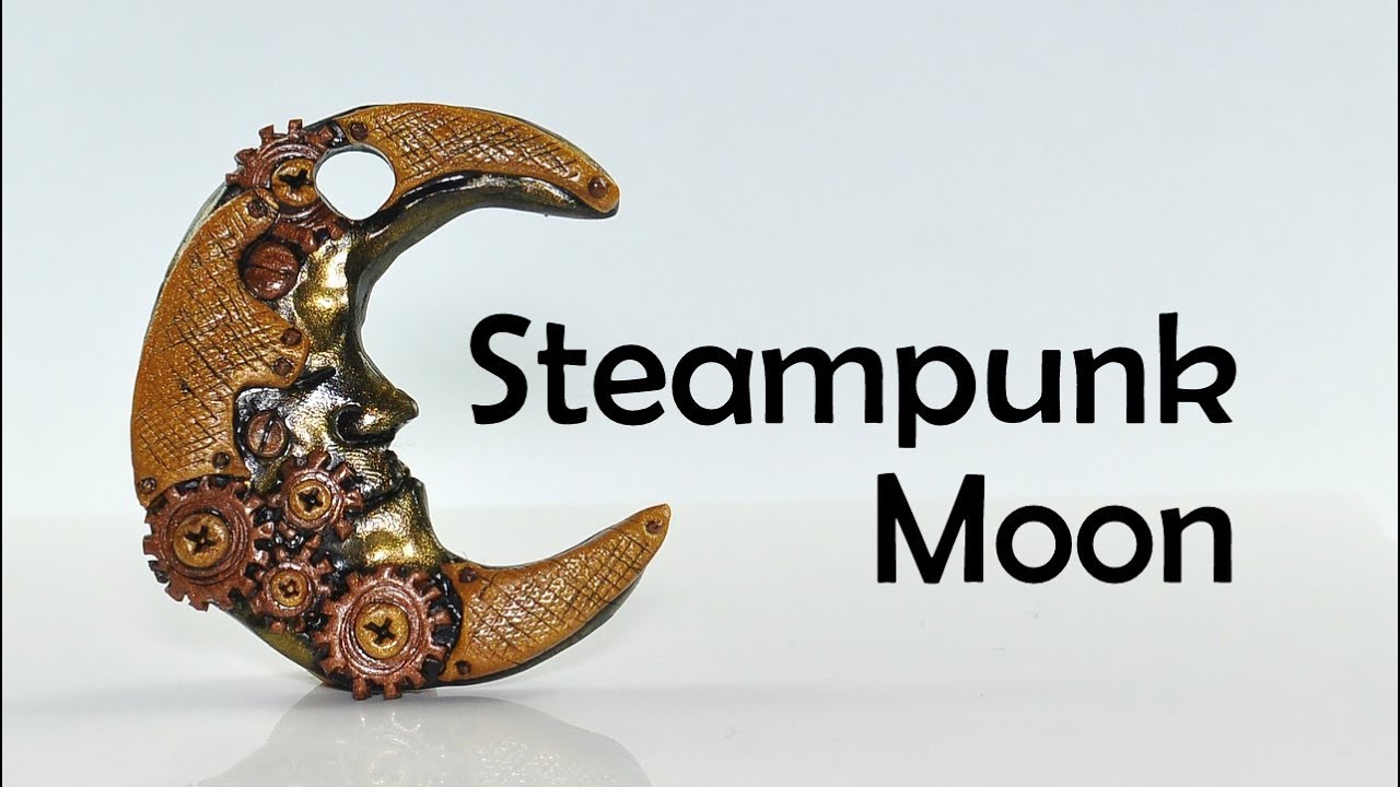 Steampunk moon charm - polymer clay TUTORIAL