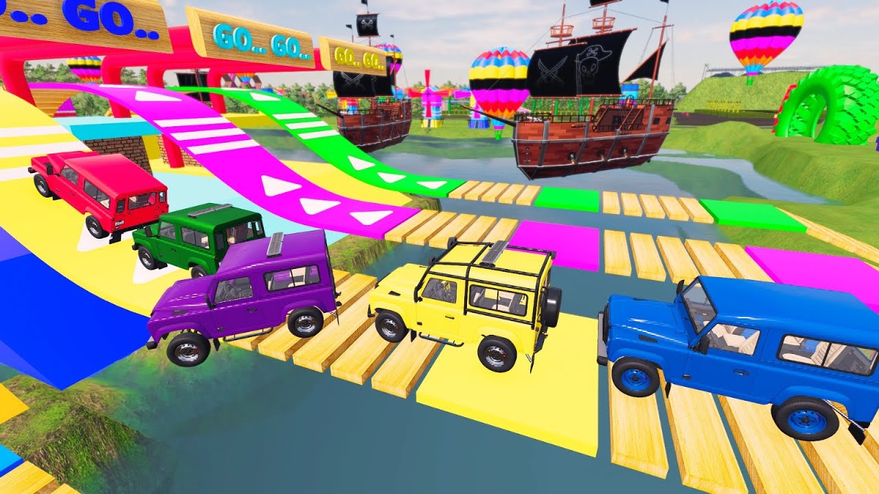 Transport of Colors FS22 – Colorful Off-Road Cars vs Extreme Cliff & River Crossing  Win or Fail