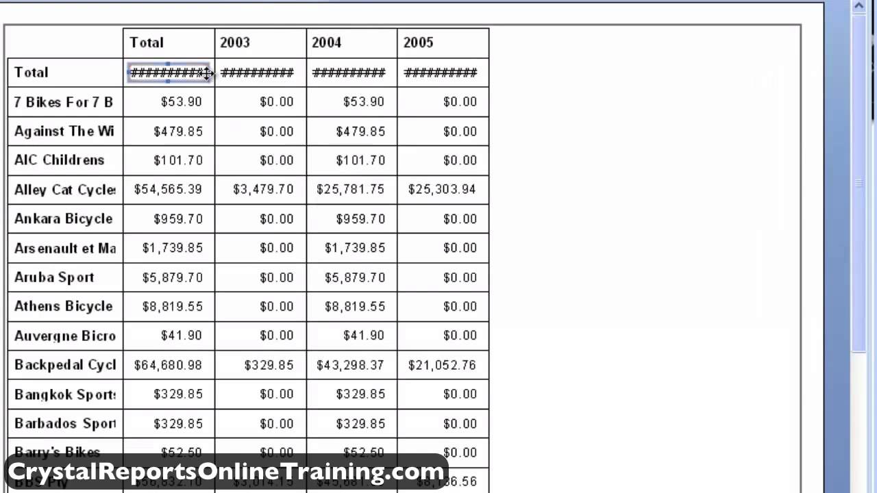 Crystal Reports Cross Tab Demonstration