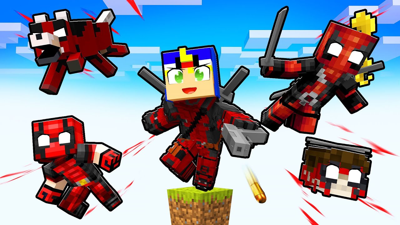 JOGANDO com TODOS os DEADPOOLS em apenas UM BLOCO no Minecraft