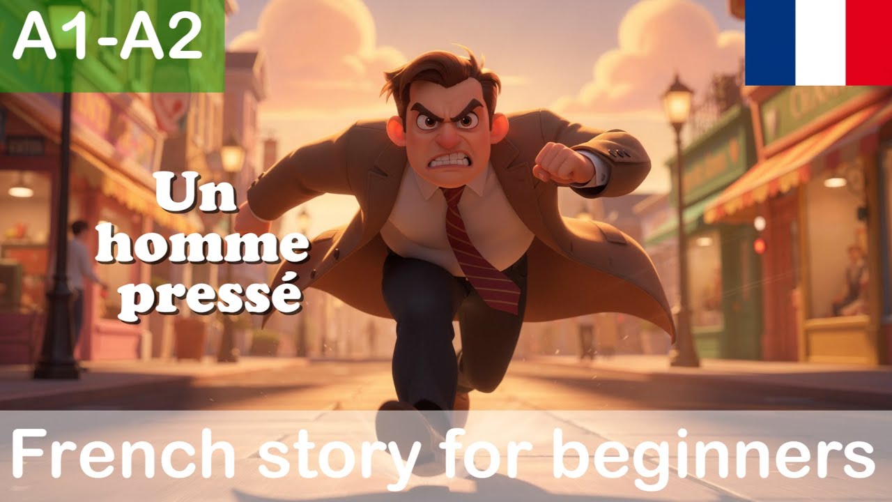 FRENCH PRACTICE | Easy Story For Beginners:  Un homme pressé | (A1-A2)