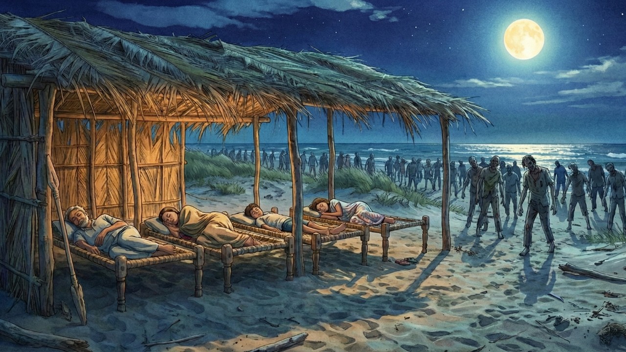 On a Zombie Beach, a Family Chose Survival and Built with Driftwood &mdash; Ghibli Style