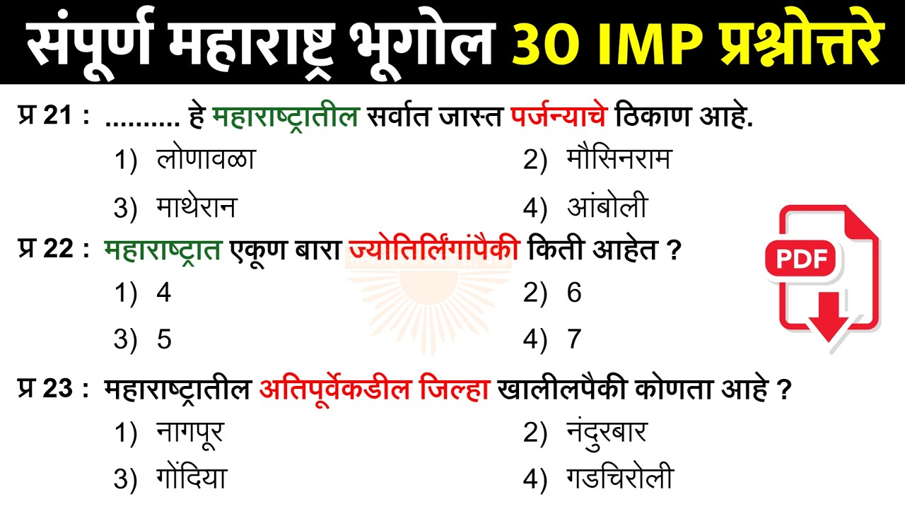 महाराष्ट्र भूगोल 30+ IMP प्रश्नोत्तरे | Maharashtra Geography Top 100 Questions