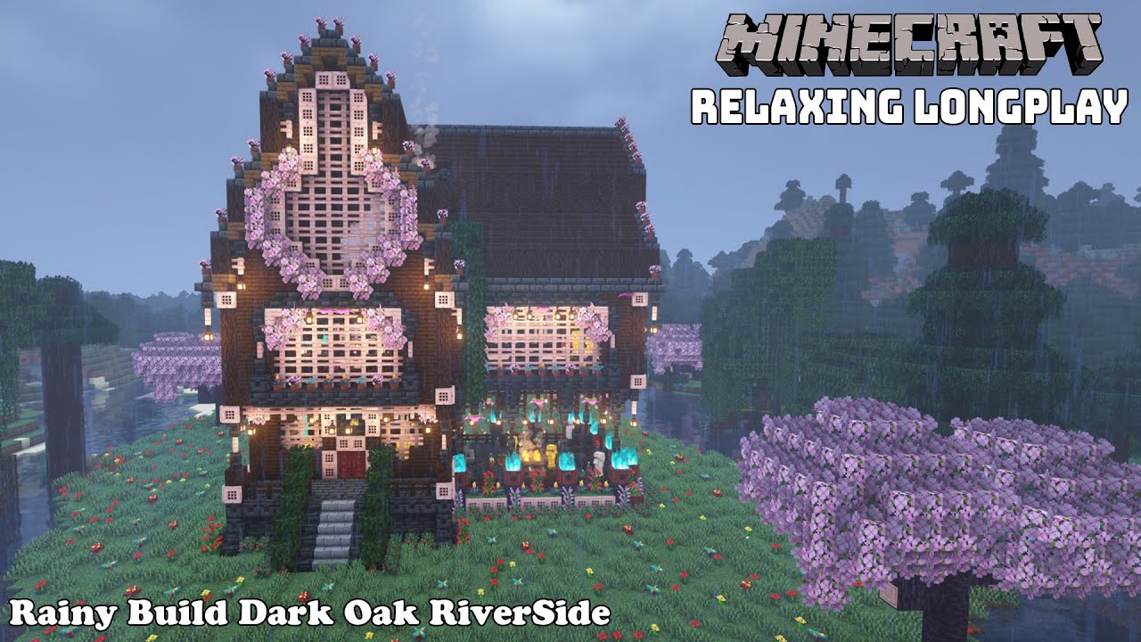 Rainy Build Riverside Cottage House - Minecraft Relaxing Longplay ( No Commentray )
