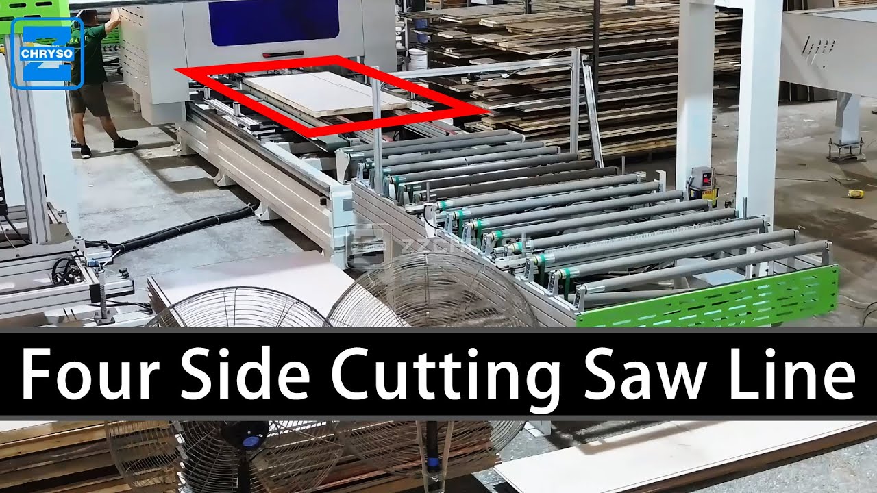 Fully Automated 4-Side Cutting Saw Machine Line For Wooden Door with Gantry Loader and Discharge