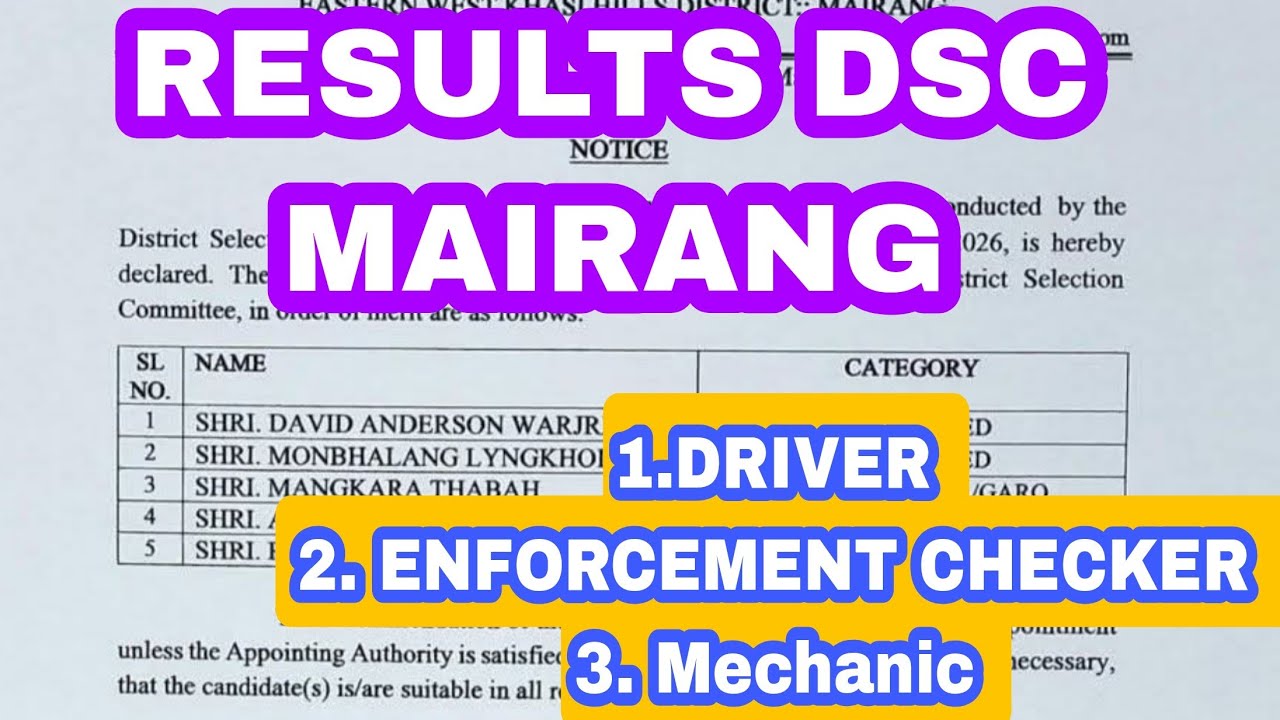 RESULTS DSC MAIRANG| DRIVER , ENFORCEMENT CHECKER, MECHANIC 