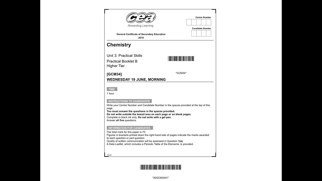 CCEA GCSE Chemistry 2019 Unit 3 Practical Booklet B