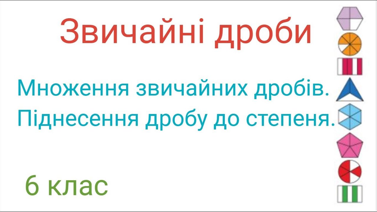 Множення звичайних дробів  Піднесення дробу до степеня