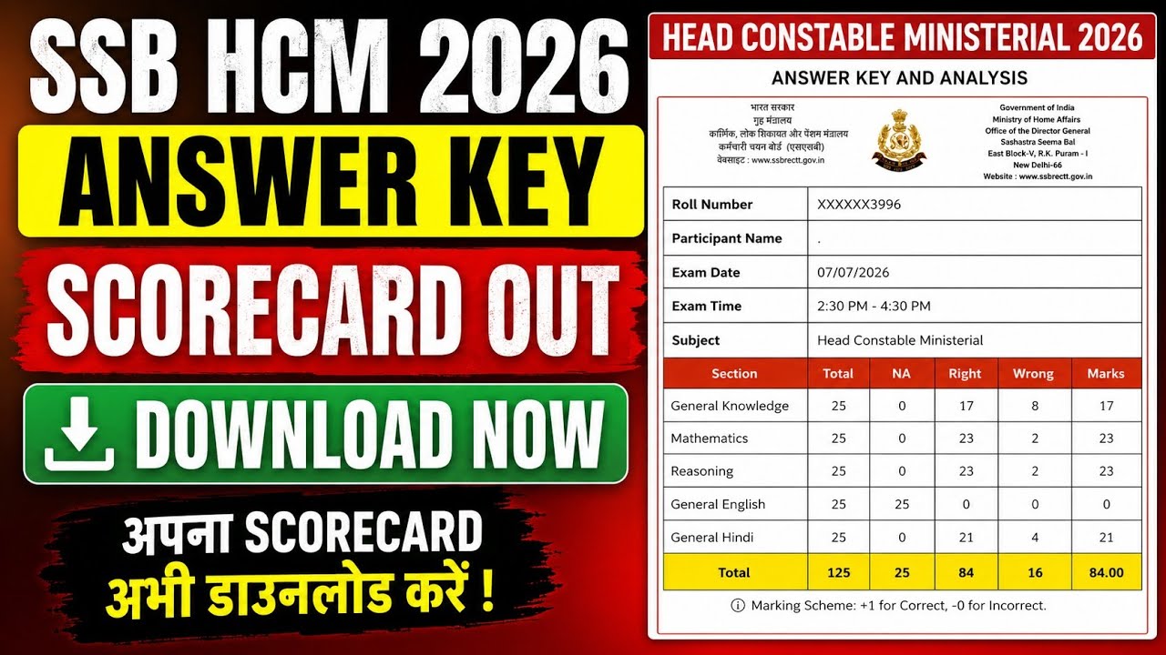 SSB HCM Answer Key 2026 | How to Check SSB HCM Answer Key? | How to View SSB HCM Score Card?