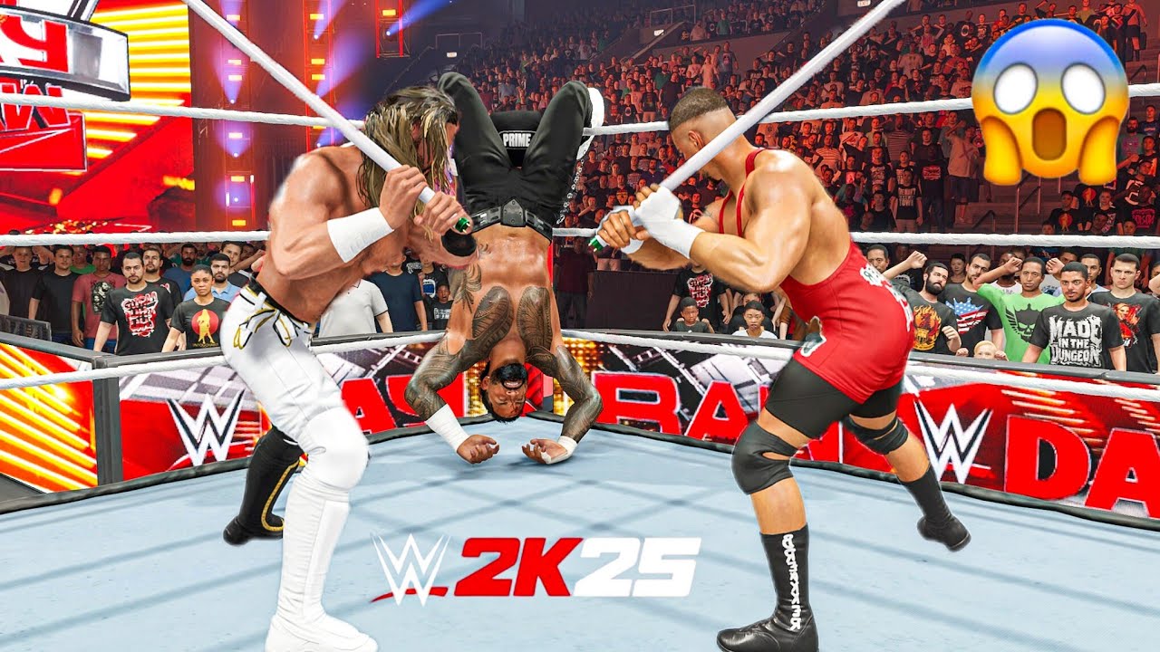 WWE 2K25 - Bron Breakker and Seth Rollins destroys Jey Uso at Monday Night Raw | Gameplay