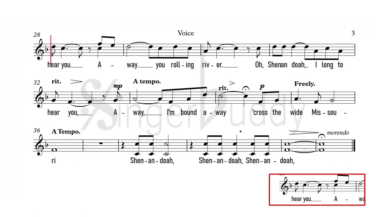 Shenandoah vocal Melody guide Trad. C major