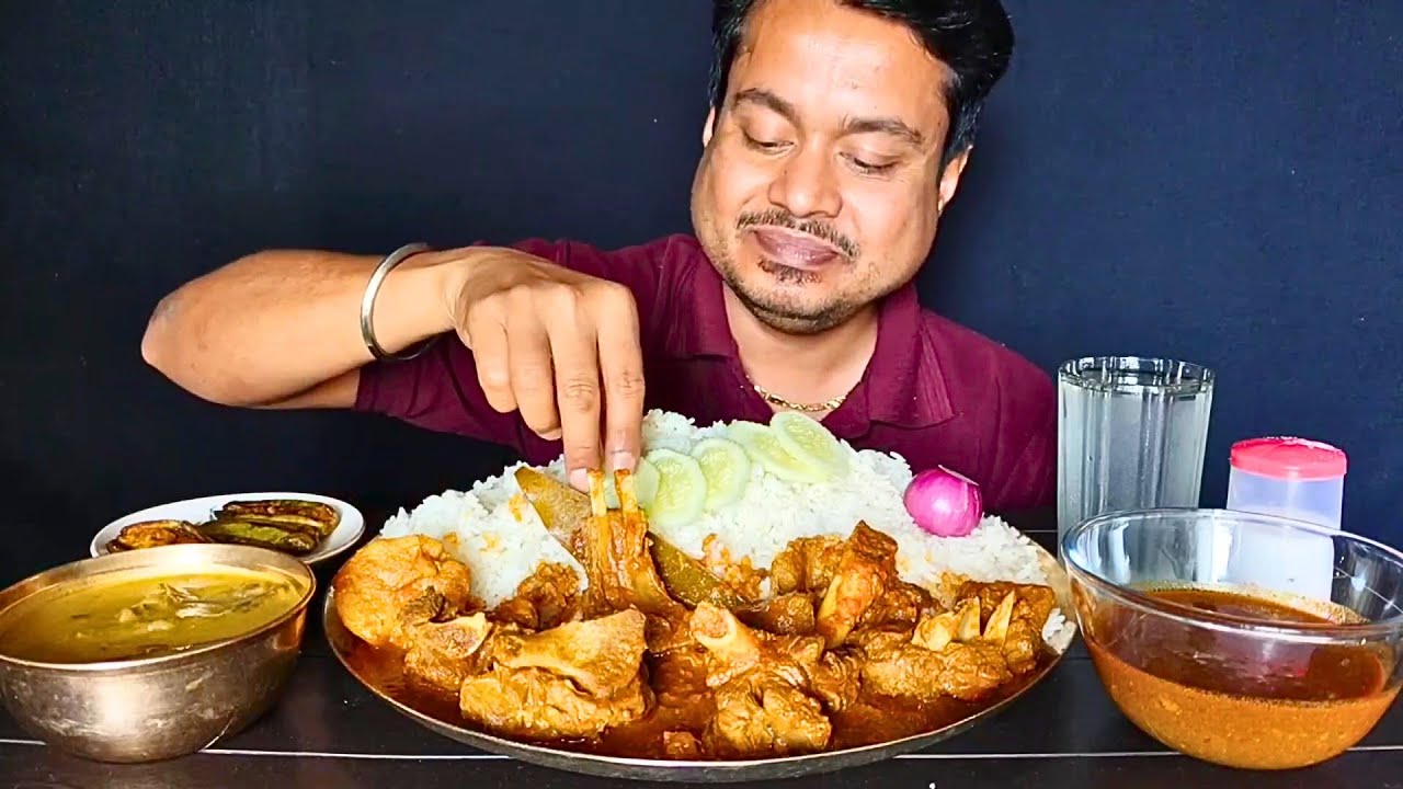 🍚Rice With 🍖Mutton Curry🥩 (খাসির মাংস)🐐, Macher Matha Dal😋, Potol Bhaja🤤 Big Bites🍽️ Food Vlog Asmr🍴
