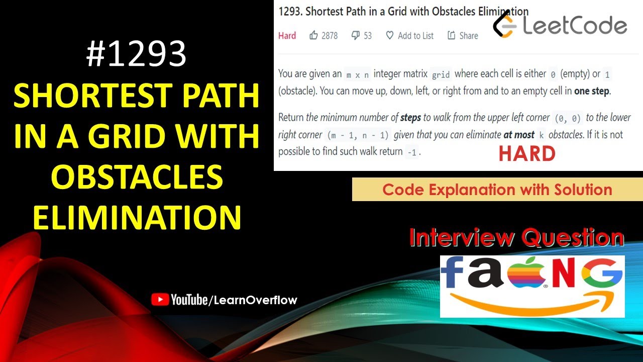 Shortest Path in a Grid with Obstacles Elimination | BFS | LeetCode 1293 | Java @LearnOverflow