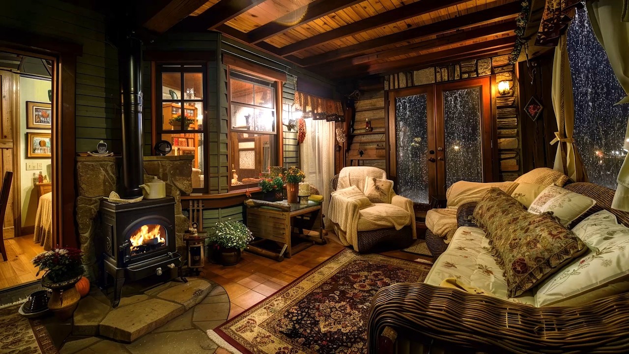 🔴Gentle Rain and Cozy Fireplacefire丨Calming Cabin Ambiance for Relaxation, Meditation, and Sleep