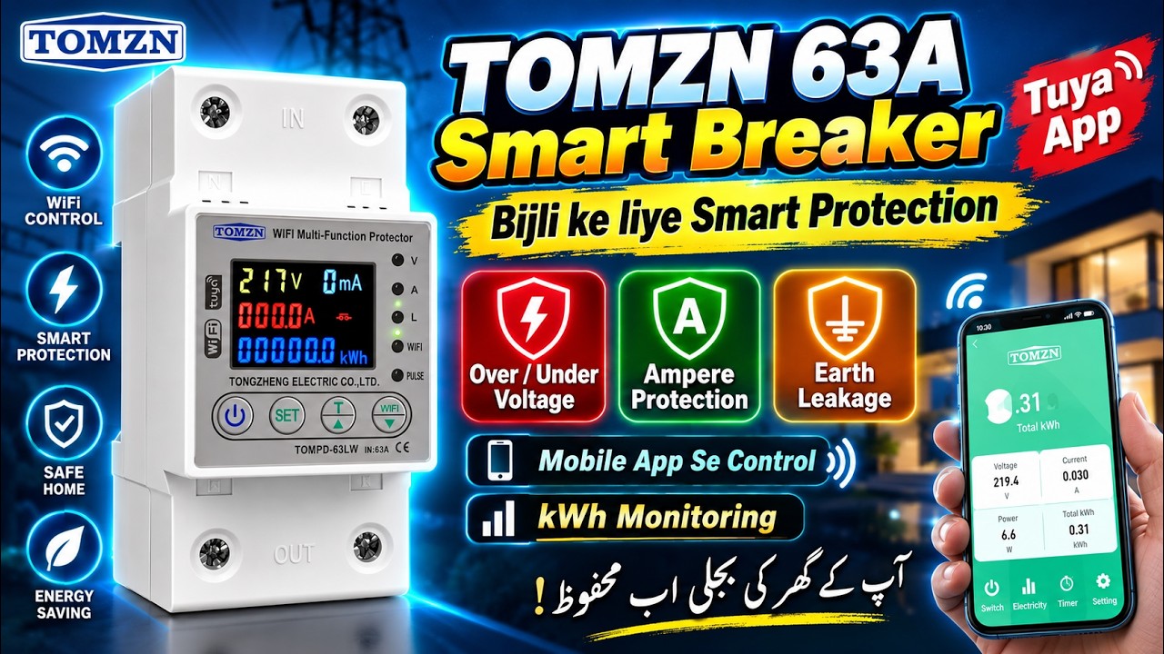 Tomzn 63A Smart Wifi Multi Function Protector | Set Electricity Units By Your Self | All in one