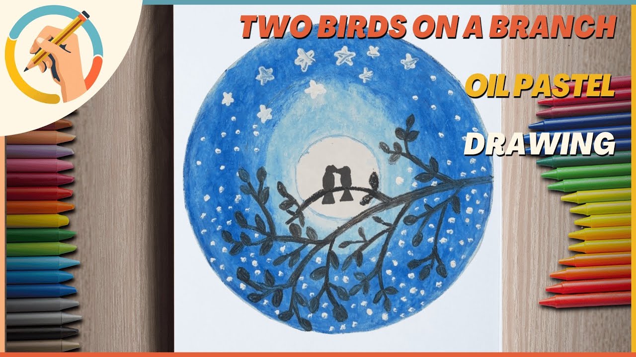 How to Draw Two Birds on a Branch | Full Moon Scenery Drawing