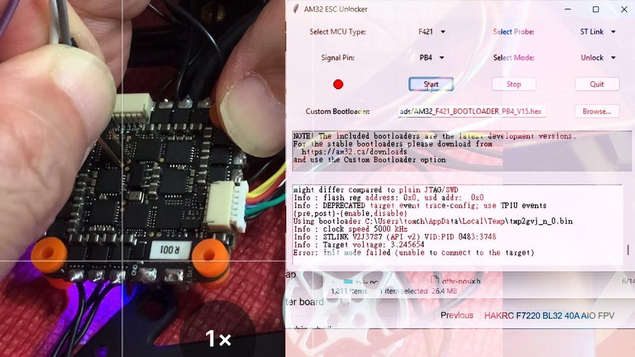 HAKRC F722 v2 45A AIO unlock ESC flash to AM32 firmware AM32_HAKRC_G_F421