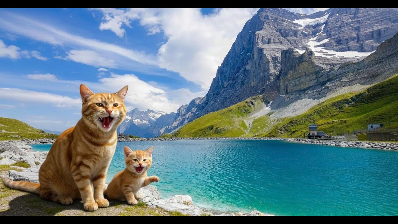 mama cat takes kittens on a trip to Switzerland.🐾