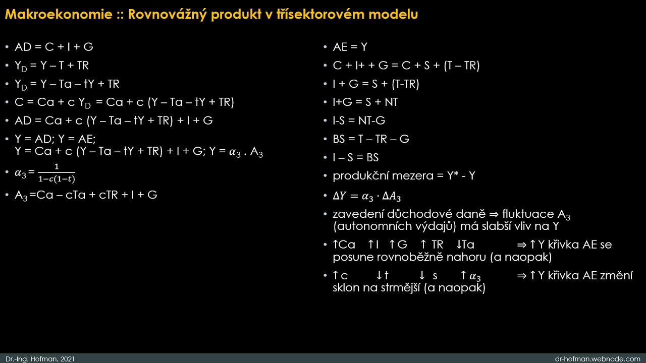 Makroekonomie 03   Rovnovážný produkt v třísektorovém a čtyřsektorovém modelu – početně a graficky
