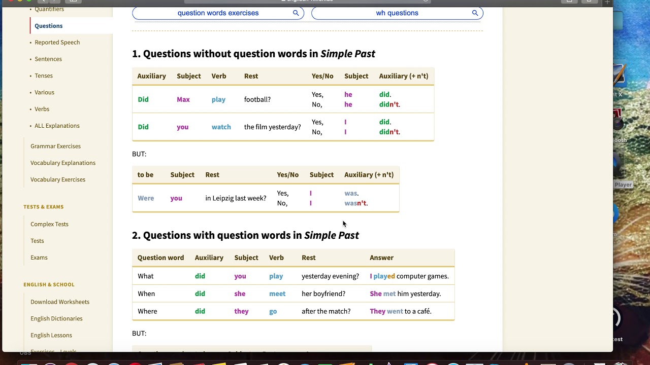 Questions in the Simple Past, Questions with did English free education