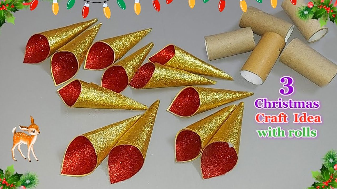 3 Affordable Christmas decoration ideas with waste empty rolls | DIY Budget Christmas craft idea🎄95