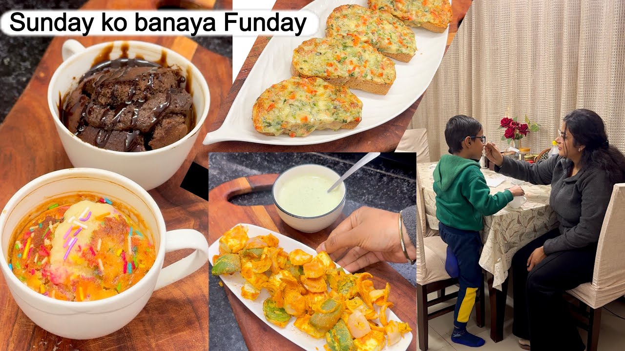 Sunday matlab yummy yummy khana, masti aur family time #sonalkirasoi mug cake, paneer tikka, toast