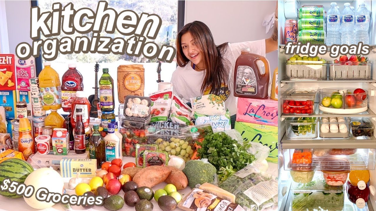 NEW FRIDGE TOUR! ORGANIZE MY $500 GROCERIES WITH ME! | MOVING TO LA AT 18