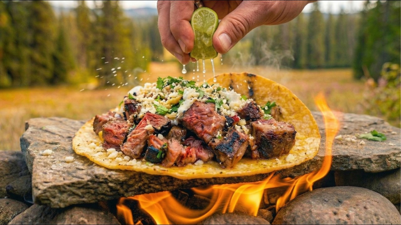 Tomahawk Steak TACOS on HOT Stone | ASMR Cooking