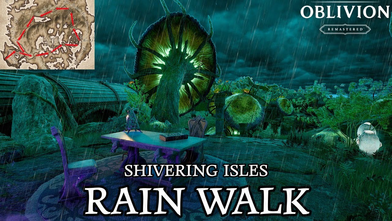 Oblivion Remastered - Walking across ALL The Shivering Isles in Thunderstorm