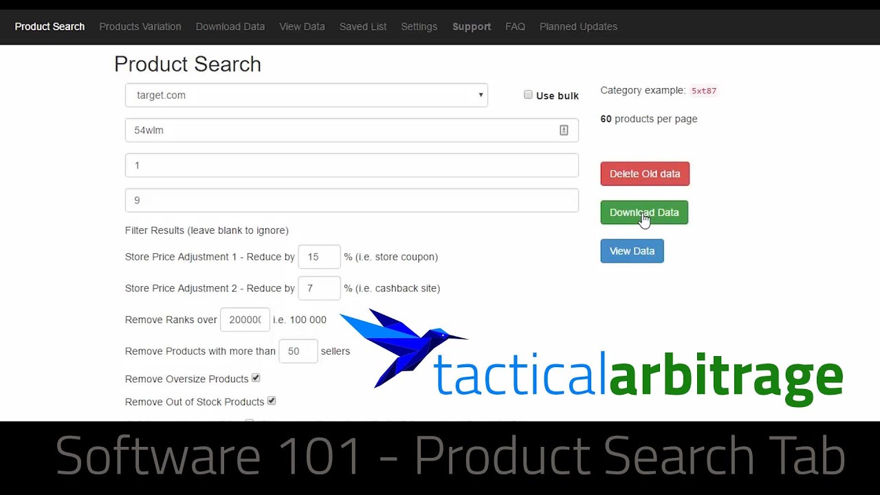 Tactical Arbitrage Online Arbitrage Software 101 - Product Source Tab