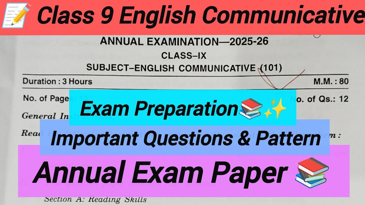 Class 9th English Communicative Annual Exam Question Paper 2025 | Full Paper 📝🔥 | CBSE Board