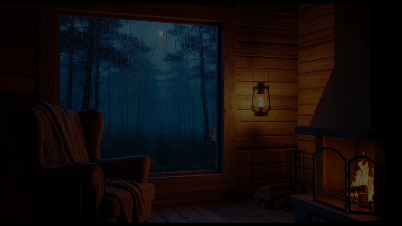 Heavy Rain & Fireplace in Cozy Cabin 🌧️ 8 Hours Deep Sleep, Anxiety Relief & Relaxing Night Sounds