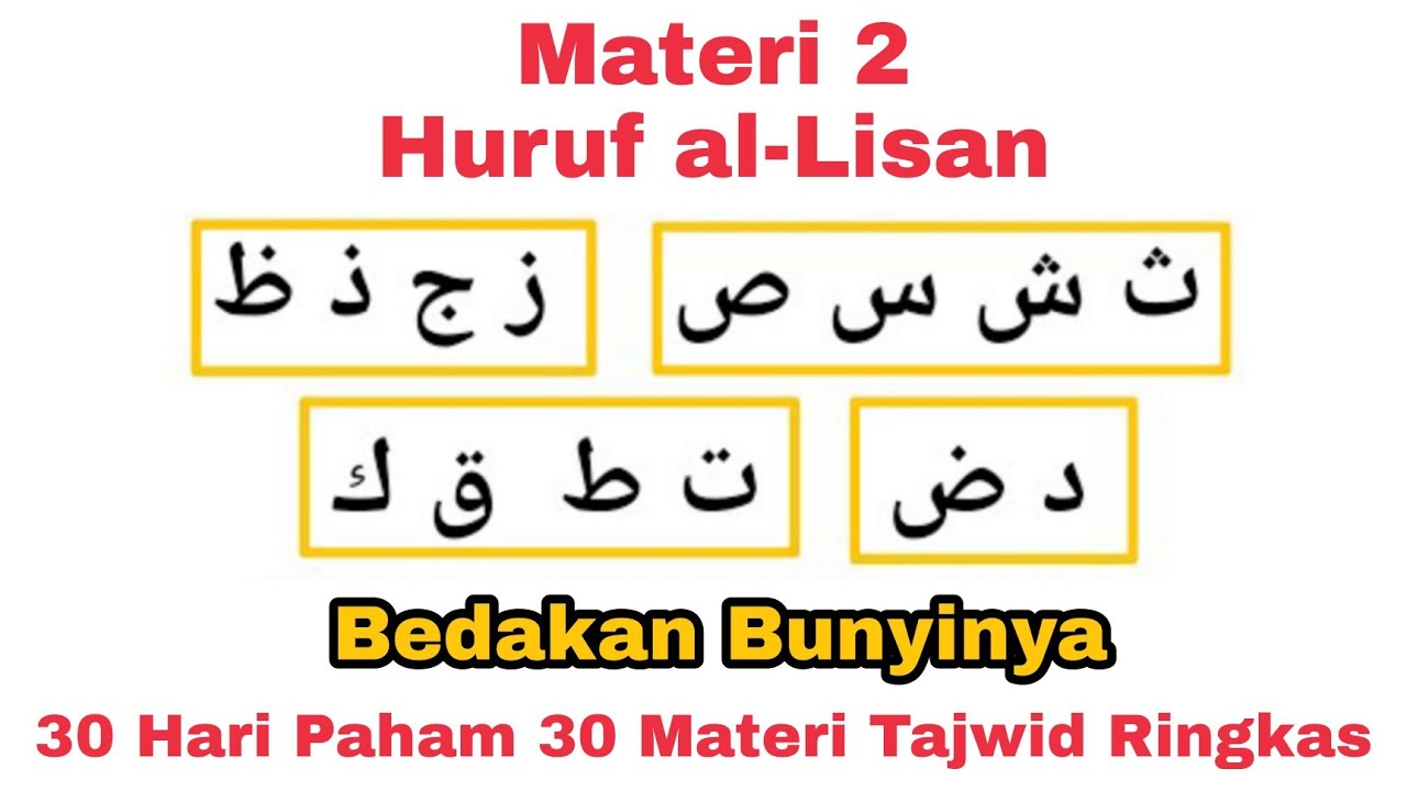 Materi 2. Bedakan Bunyi Huruf al-Lisan (Huruf Lidah), Tajwid Ringkas Untuk Pemula