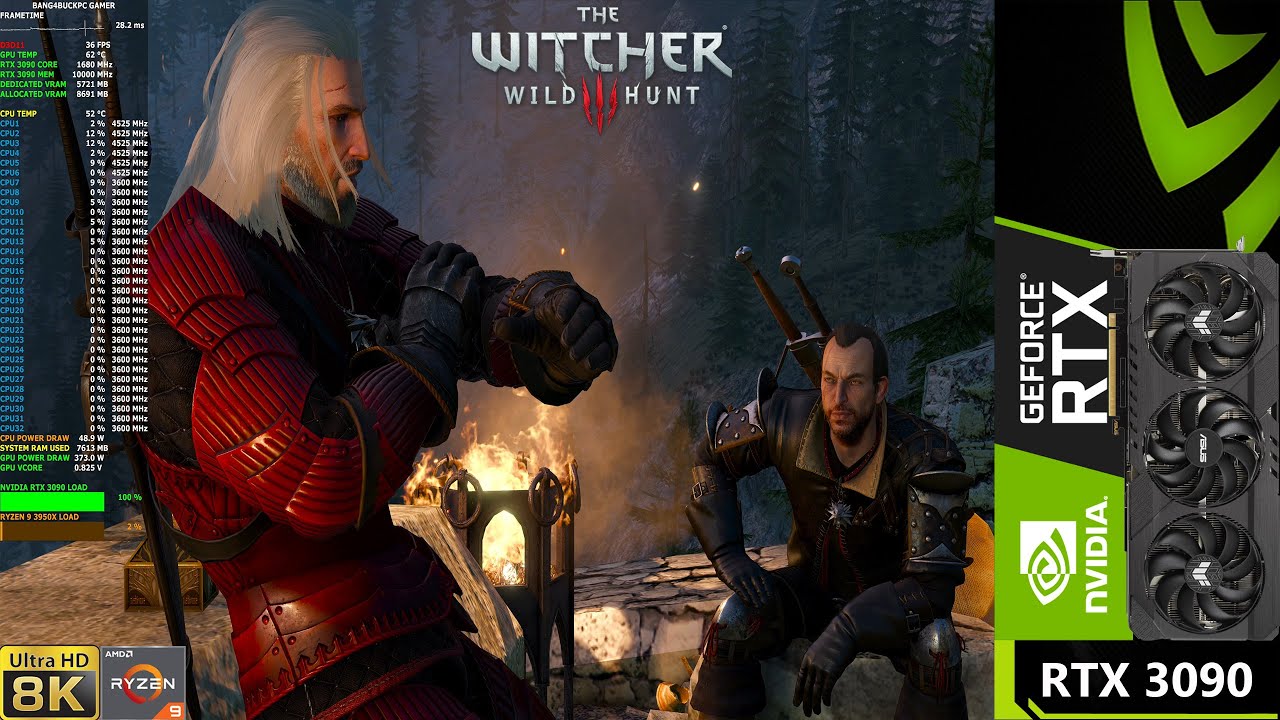The Witcher 3 Ultra Settings with HD rework Mod 12.0 8K | RTX 3090 | Ryzen 3950X