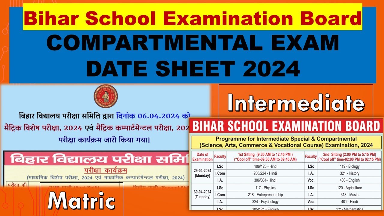 Bihar Board compartment exam time table 2024