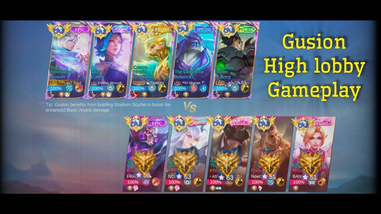 Gusion High Lobby Gameplay । With Crazy combo ⚡ । Enemy are so strong 💥 । Interesting match ।।