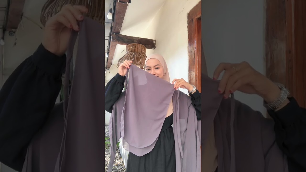 Tutorial Pashmina Shenna Malay Syari set cadar, size 145x145 cm warna dark grey✨