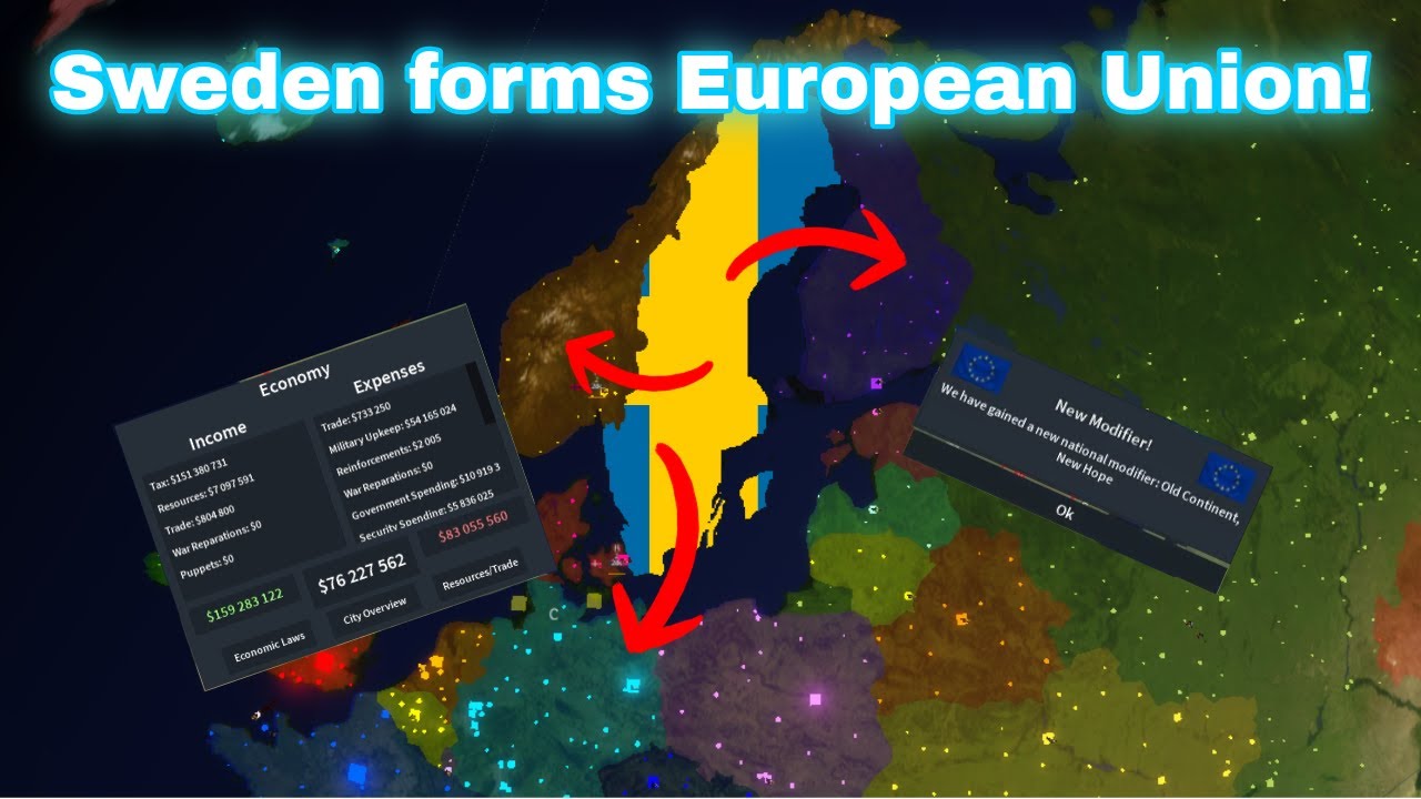 Sweden takes over Europe and forms European Union in Roblox Rise of Nations!